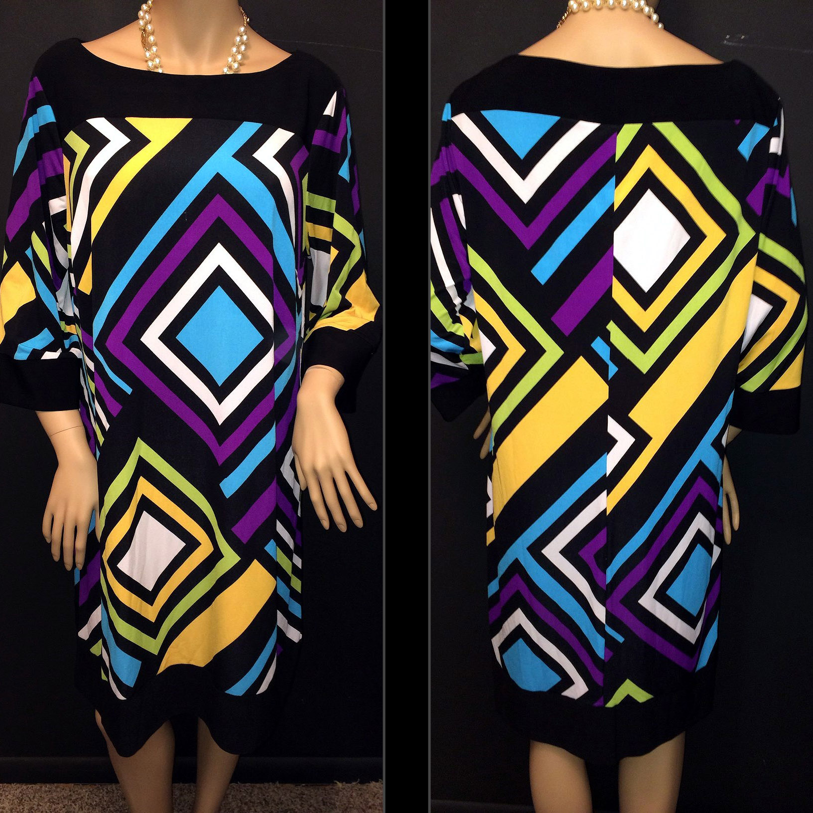 Emma & Michelle, Multiple Cubed Pattern Dress. Size 1X
